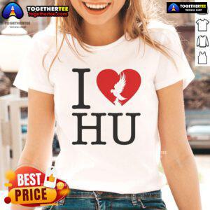 Official Hollywood Undead Spring 2025 'I Love Hu' ladies tee featuring vibrant graphics and stylish design.