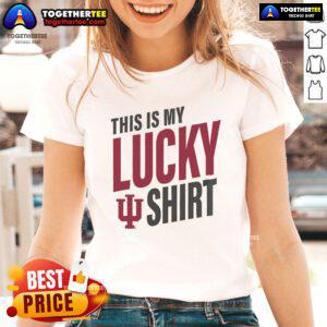 Alt Text: Official Indiana Hoosiers This Is My Lucky ladies tee, featuring a stylish design perfect for fans and game day.