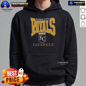 Official Kansas City Royals baseball logo graphic on a stylish 2025 hoodie, perfect for fans and collectors.