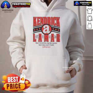Alt Text: Official Kendrick Lamar hoodie featuring They Tried To Rig The Game But You Can't Fake Influence design.