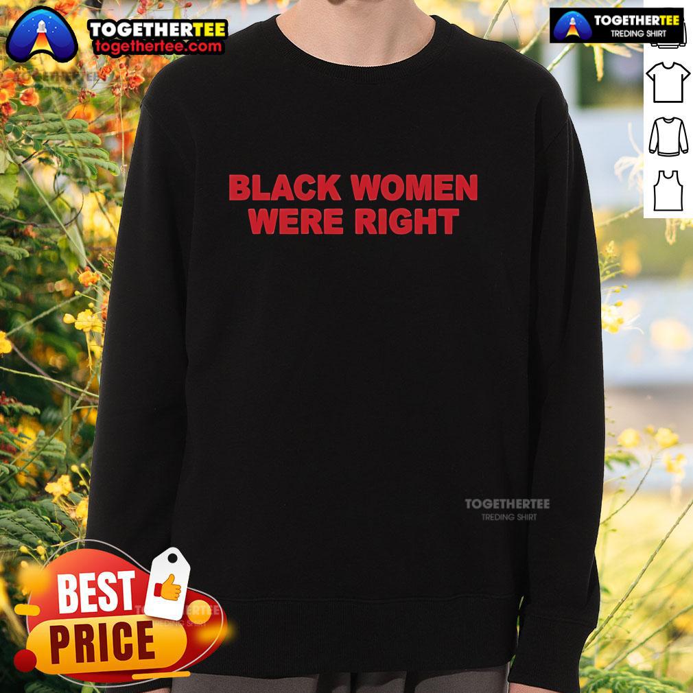 Alt Text: Official Lizzo Black Women Were Right Sweatshirt featuring bold text design on a stylish black background.