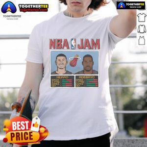 Official NBA Jam Herro and Adebayo T-Shirt featuring vibrant graphics and team colors, perfect for Miami Heat fans.