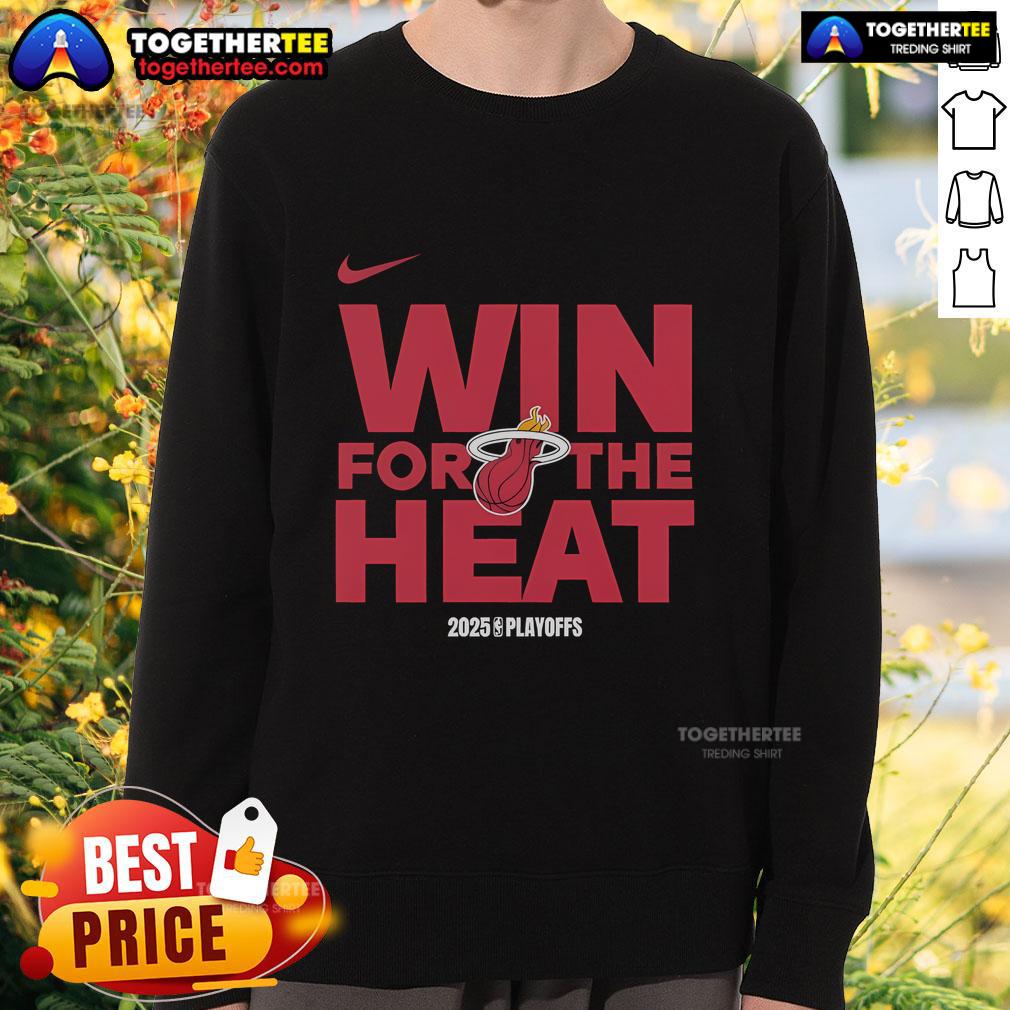 Alt Text: 2025 Miami Heat sweatshirt featuring the official NBA Playoffs logo, perfect for fans celebrating their team's victory.