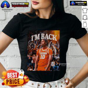 Alt Text: Official Nic Codie Texas Longhorns I'm Back Ladies Tee in vibrant orange, perfect for game day and showing team spirit.