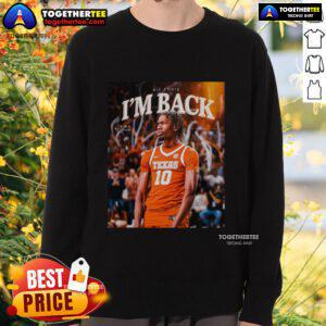 Official Nic Codie Texas Longhorns I'm Back Sweatshirt in burnt orange, showcasing team pride and comfort.