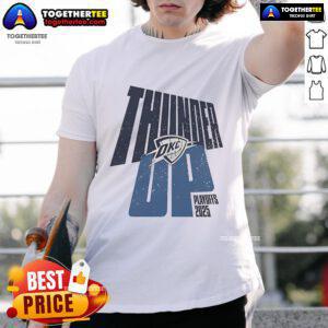 Official Oklahoma City Thunder Up Playoffs 2025 T-Shirt featuring team colors and logo, perfect for fans supporting the playoffs.