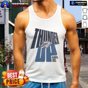 Official Oklahoma City Thunder Up Playoffs 2025 tank top featuring team logo and vibrant colors for fans.