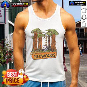 Official Peanuts Snoopy tank top featuring California Redwoods design, perfect for fans of the iconic cartoon.