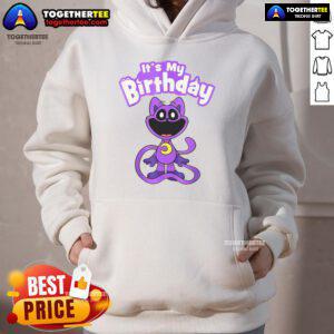 Official Poppy Playtime Catnap It's My Birthday Hoodie featuring colorful graphics and a cozy design for fans.