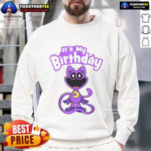 Alt Text: Official Poppy Playtime Catnap It's My Birthday Sweatshirt featuring vibrant graphics and playful design.