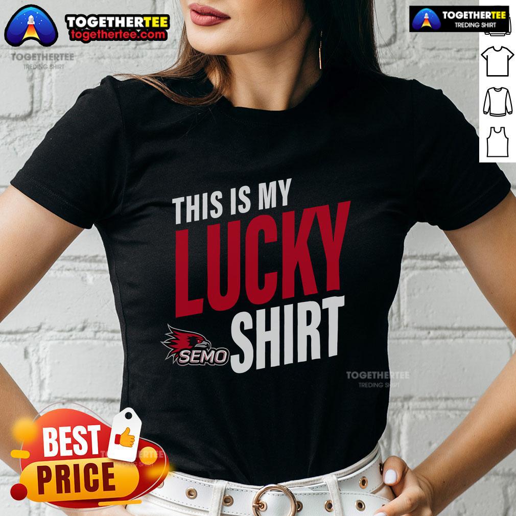 Alt Text: Official Southeast Missouri State Redhawks Ladies Tee featuring a lucky design, perfect for fans and casual wear.