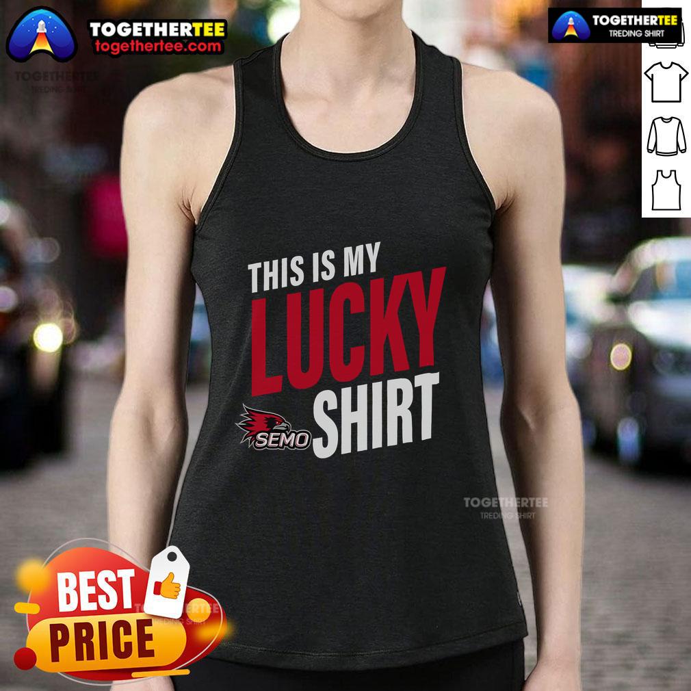 Alt Text: Official Southeast Missouri State Redhawks 'This Is My Lucky' tank top in red with logo, perfect for game day.