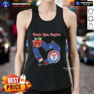 Alt Text: Official Texas Rangers Teacher Teach, Love, Inspire Heart Tank Top, perfect for passionate educators and fans.