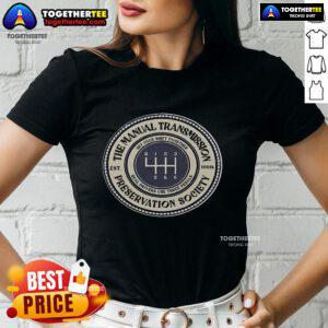 Official Top 6 Speed Manual Transmission Preservation Society Ladies Tee featuring stylish design and vintage car theme.