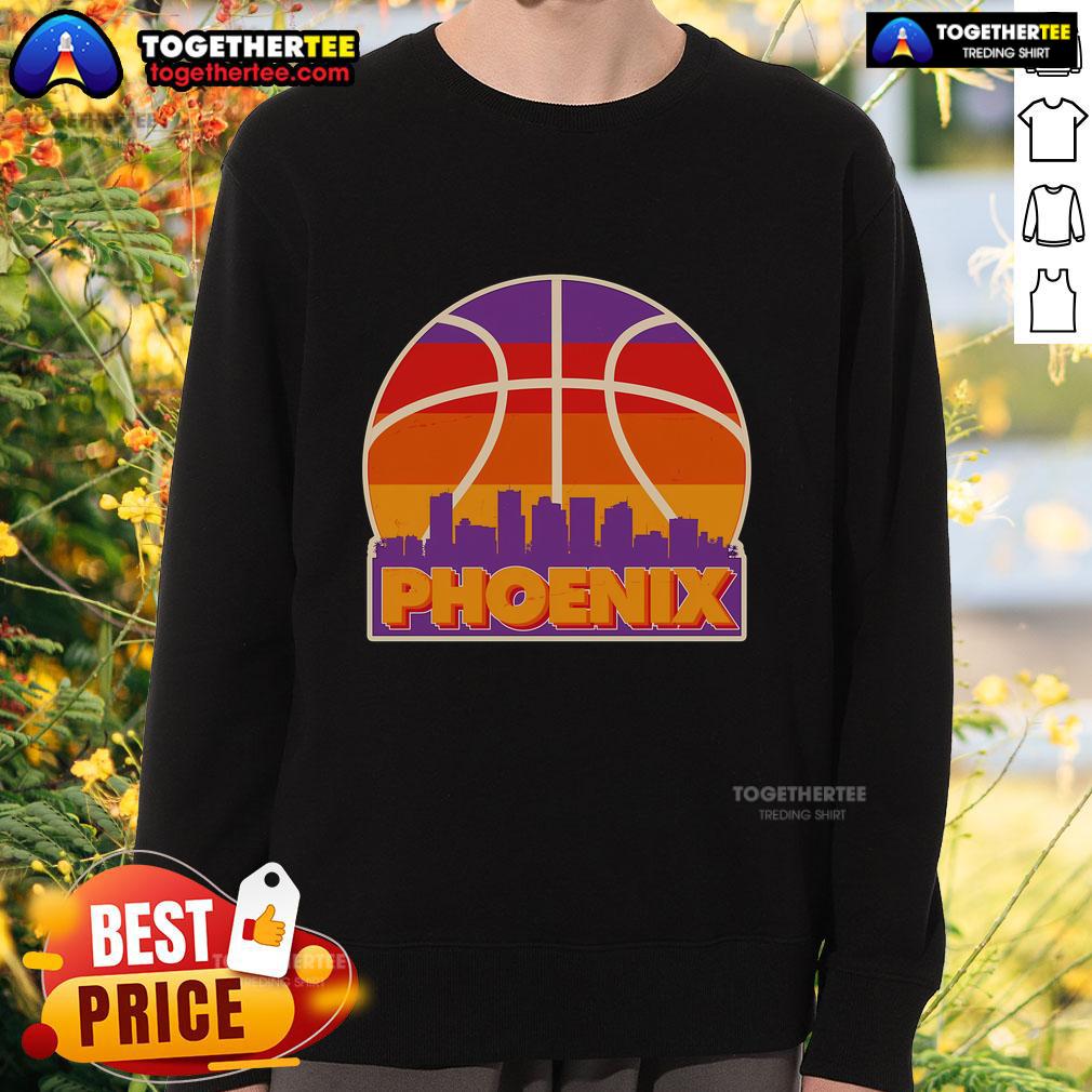 Vintage Phoenix basketball skyline logo sweatshirt in vibrant colors, perfect for sports fans and retro style enthusiasts.