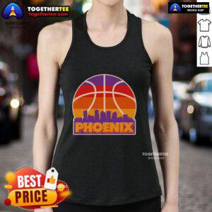 Official Vintage Phoenix Basketball Skyline Logo Tank Top featuring a retro design and vibrant colors for fans.
