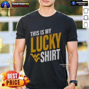 Alt Text: Official West Virginia Mountaineers This Is My Lucky T-Shirt featuring team colors and logo for fans and supporters.