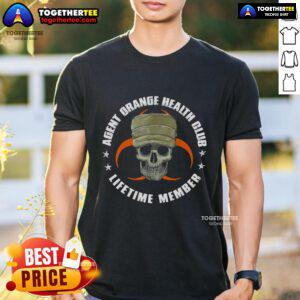 Original Orange Agent Health Club Lifetime Member T-Shirt for Vietnam Veterans, featuring a vibrant design and veteran pride.