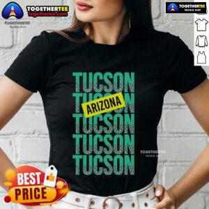 Alt Text: Original Tucson Arizona Repeat Logo Ladies Tee in vibrant colors, perfect for casual wear and showcasing local pride.