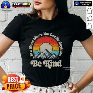 Premium Be Kind T-Shirt with retro sunset design, promoting kindness in a stylish women's tee.