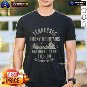 Premium Tennessee Smoky Mountains National Park hike camp explore T-shirt, est. 1934, perfect for outdoor enthusiasts.