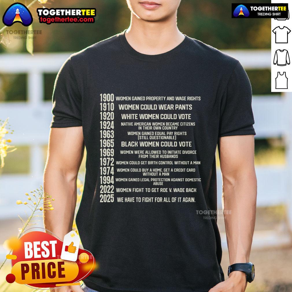 Premium Woman Right Achievement List Feminist T-Shirt design featuring empowering quotes and graphics for women's rights.