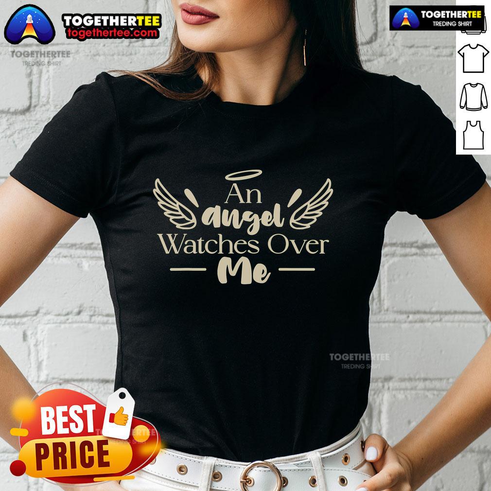 Pretty angel graphic on a ladies tee, symbolizing love and protection from Dad and Mom. Perfect for angel lovers.