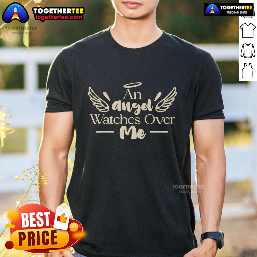 Alt Text: Pretty An Angel Watches Over Me Dad Mom T-Shirt design featuring a serene angel graphic and heartfelt message.