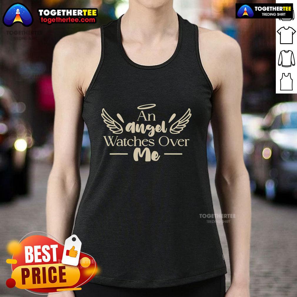 Pretty angel graphic on Dad Mom tank top, symbolizing love and protection, perfect for family gatherings and casual wear.