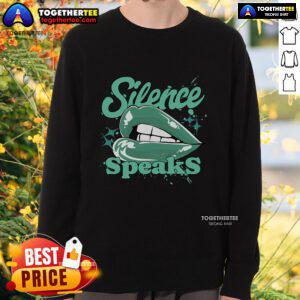 Alt Text: Retro green glow sweatshirt featuring Pretty Silence Speaks design, perfect for casual and stylish outfits.