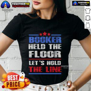 Top Booker Held The Floor Let's Hold The Line Ladies Tee featuring a stylish design for trendy womens fashion.