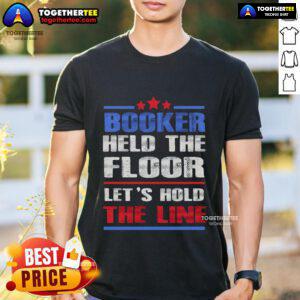 Top Booker Held The Floor 'Let's Hold The Line' T-Shirt design featuring bold text and vibrant colors for activism.