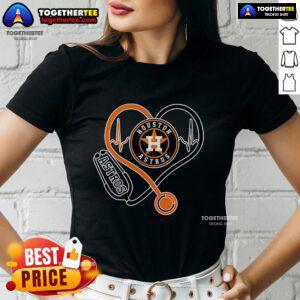 Stylish Houston Astros nurse heartbeat baseball tee for ladies, perfect for fans and healthcare professionals.