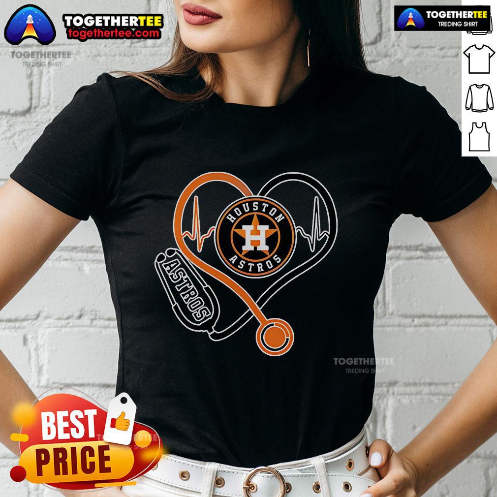 Stylish Houston Astros nurse heartbeat baseball tee for ladies, perfect for fans and healthcare professionals.