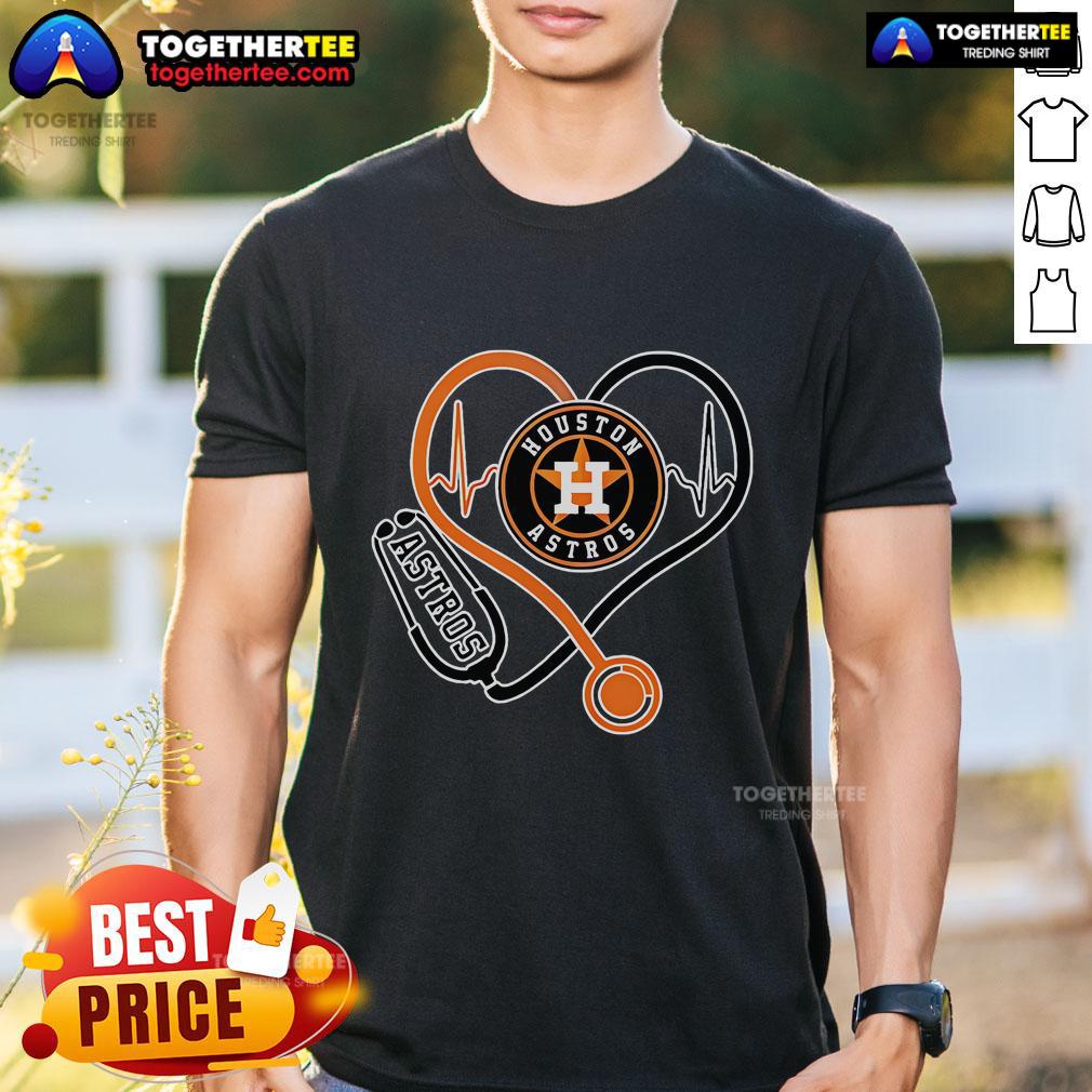 Alt Text: Top Houston Astros Nurse Heartbeat Baseball T-Shirt featuring a stylish design perfect for Astros fans and healthcare workers.