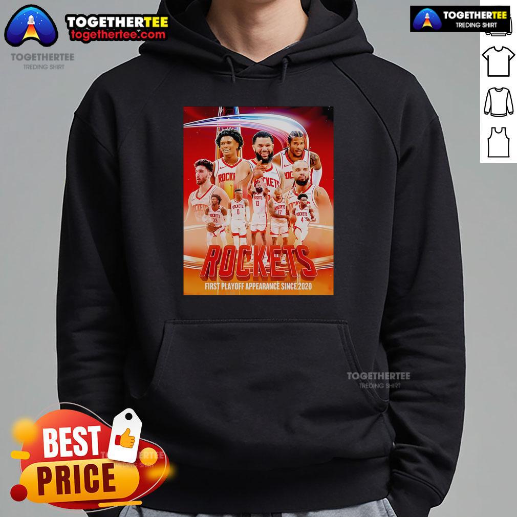 Alt Text: Top Houston Rockets First Playoff Appearance Since 2020 poster hoodie featuring vibrant team colors and logo.