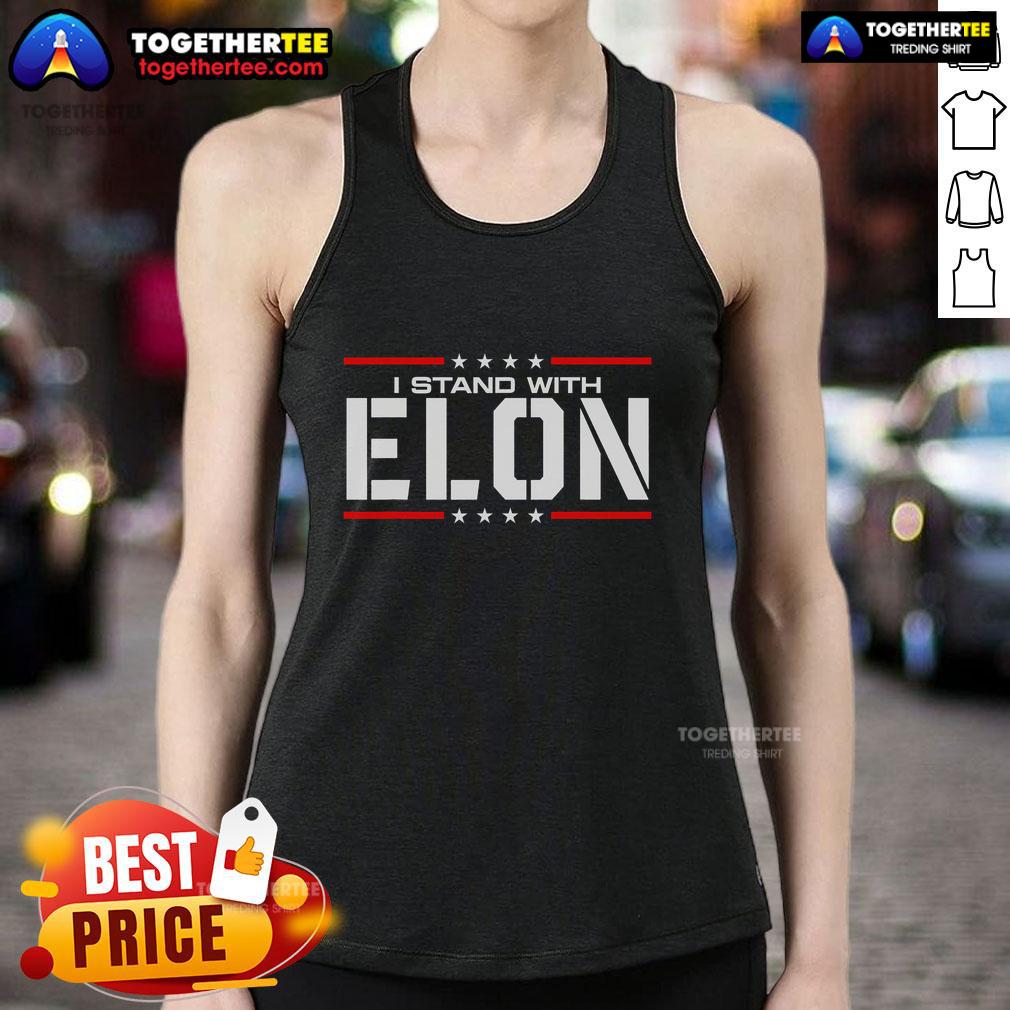 Stylish Top I Stand With Elon tank top featuring bold text, perfect for supporters of Elon Musk and innovative fashion.