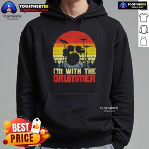 Alt Text: Retro sunset hoodie featuring a drummer in action, perfect for music lovers and fashion enthusiasts.