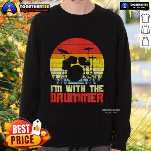 Alt Text: Retro sunset sweatshirt featuring a drummer design, perfect for music lovers and drumming enthusiasts.