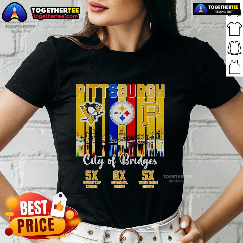 Stylish ladies' tee featuring 'Pittsburgh City of Bridges' design, perfect for showcasing Pittsburgh pride.