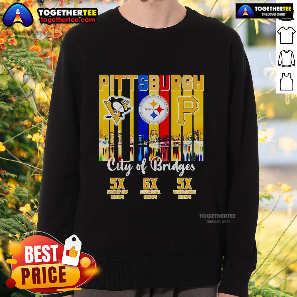 Cozy Top Pittsburgh City of Bridges sweatshirt featuring iconic bridge graphics, perfect for city pride and style.