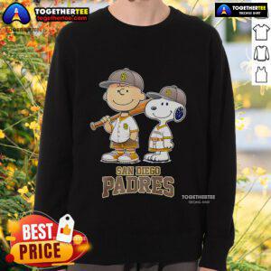 Top San Diego Padres Charlie Brown and Snoopy baseball cartoon fan sweatshirt featuring vibrant graphics and cozy design.