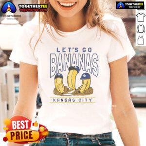 Funny 'Let's Go Bananas' Kansas City Baseball ladies tee featuring playful design for sports fans and casual wear.