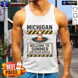 Funny Michigan Summer tank top highlighting construction season humor with vibrant design and playful text.