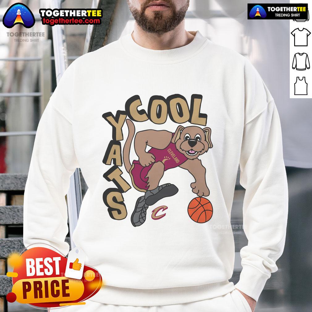 Alt Text: Cleveland Cavaliers NBA sweatshirt featuring Staycool mascot, perfect for game day essentials at the stadium.
