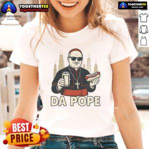 Good Da Pope hot dog design featuring Pope Leo XIV on a ladies tee, showcasing Chicago's unique culinary culture.