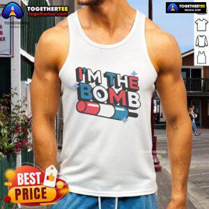 Kids tank top featuring 'Good I'm The Bomb' graphic, perfect for summer wear and playful fashion for children.