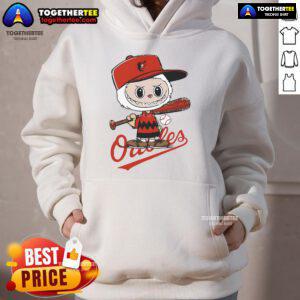 Good Labubu Charlie Brown Baltimore Orioles hoodie featuring vibrant colors and playful design for baseball fans.