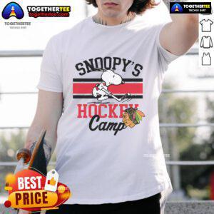 Good Snoopy Chicago Blackhawks T-shirt featuring Snoopy at Camp Snoopy, perfect for NHL fans and collectors.