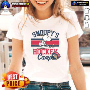 Good Snoopy Florida Panthers Camp Snoopy NHL Ladies Tee featuring a playful Snoopy design for fans of all teams.
